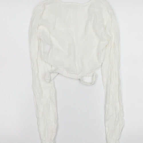Pull & Bear Women White Wrap Blouse XS Long Sleeve Viscose Cotton