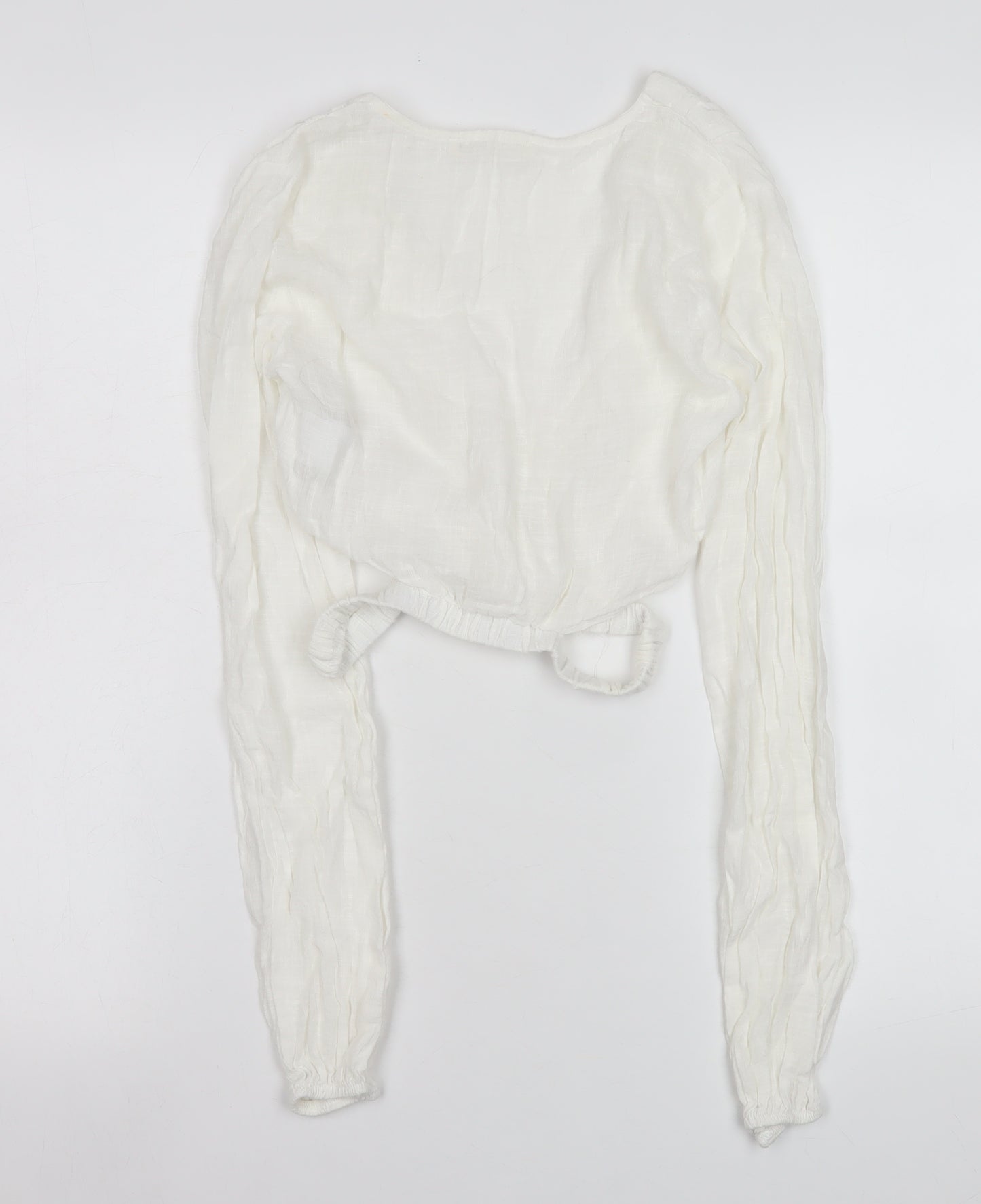 Pull & Bear Women White Wrap Blouse XS Long Sleeve Viscose Cotton