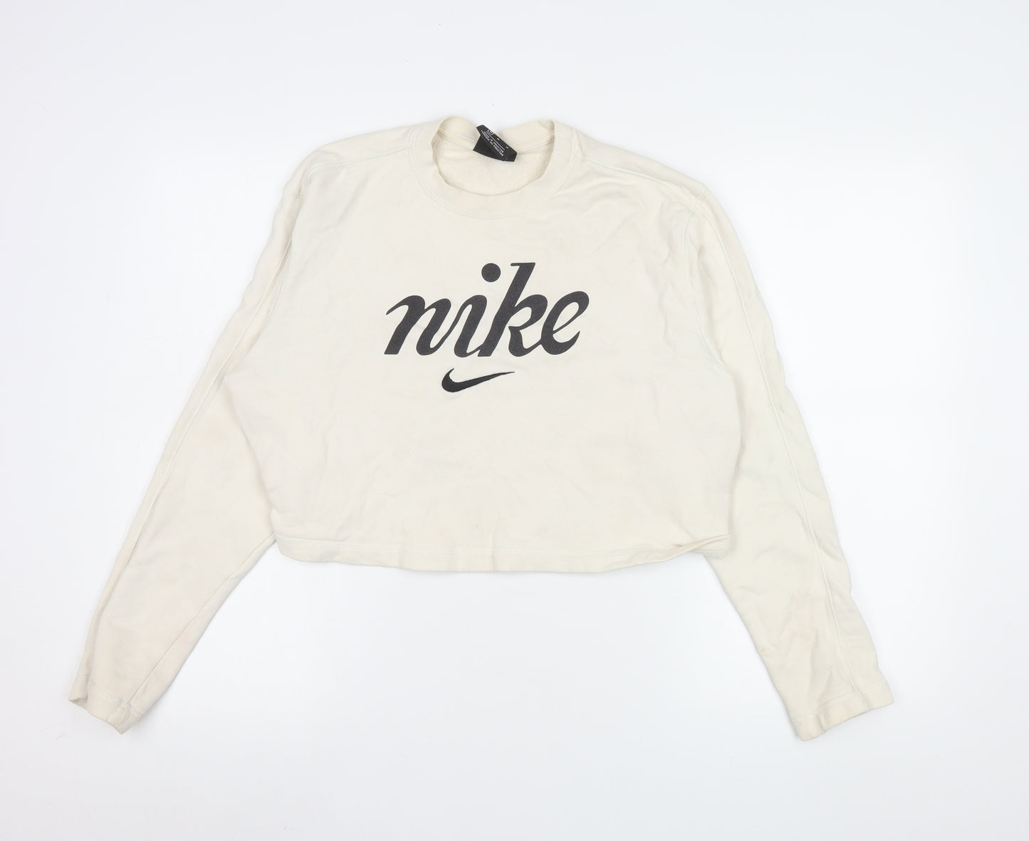 Nike Women's Beige Cropped Pullover Sweatshirt M 100% Cotton Logo