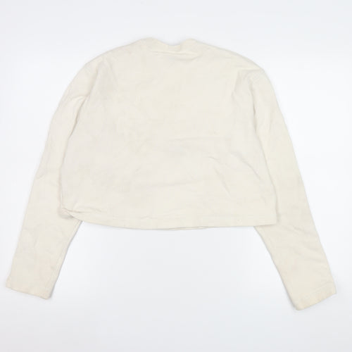 Nike Women's Beige Cropped Pullover Sweatshirt M 100% Cotton Logo