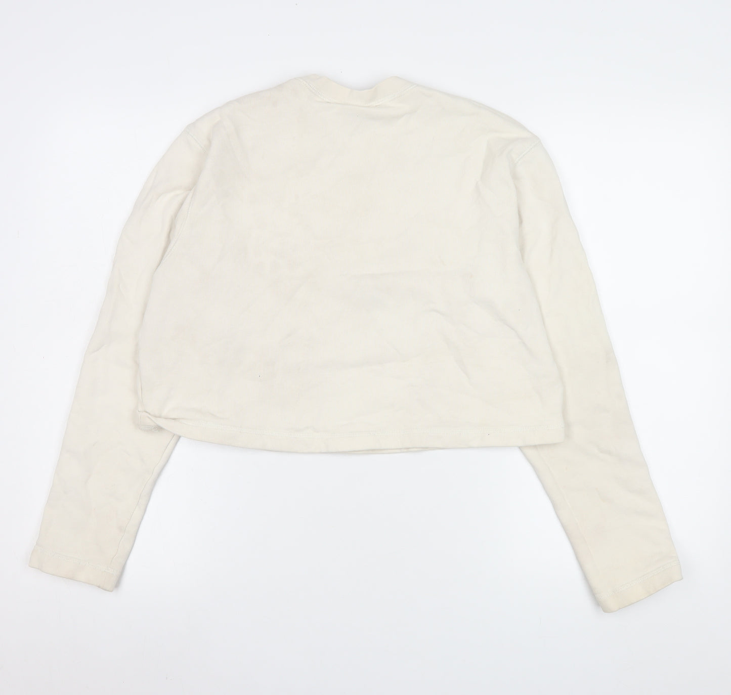 Nike Women's Beige Cropped Pullover Sweatshirt M 100% Cotton Logo