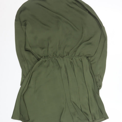 Zara Women Green Short Shirt Dress Size S Collared Long Sleeve