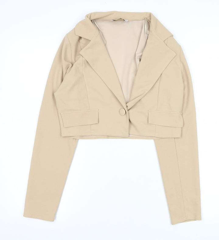 Quiz Beige Cropped Tailored Suit Jacket Women’s Size 8