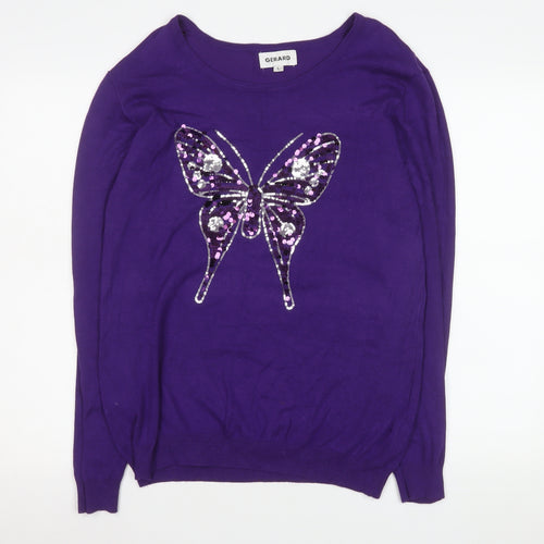 Gerard Women Purple Sequin Butterfly Pullover Sweater L