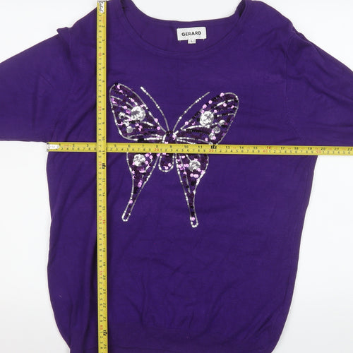 Gerard Women Purple Sequin Butterfly Pullover Sweater L