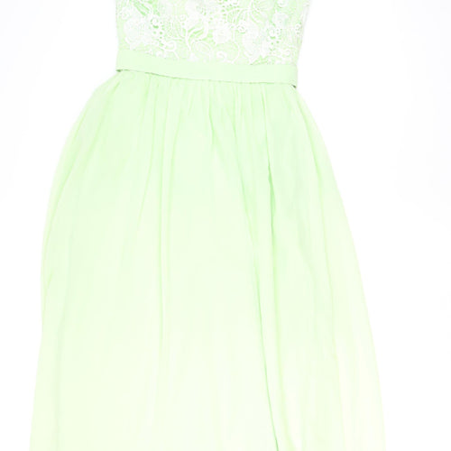 Staceees Womens Green Lace Chiffon Long A-Line Sleeveless Formal Dress