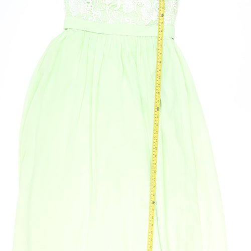 Staceees Womens Green Lace Chiffon Long A-Line Sleeveless Formal Dress