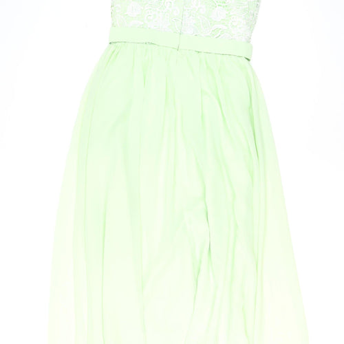 Staceees Womens Green Lace Chiffon Long A-Line Sleeveless Formal Dress