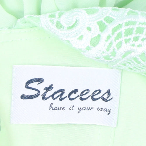 Staceees Womens Green Lace Chiffon Long A-Line Sleeveless Formal Dress
