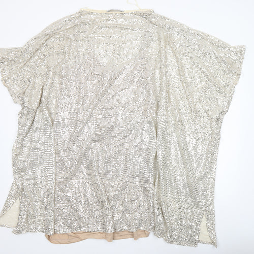 Zara Women Silver Sequin Short Sleeve Shift Dress Size S