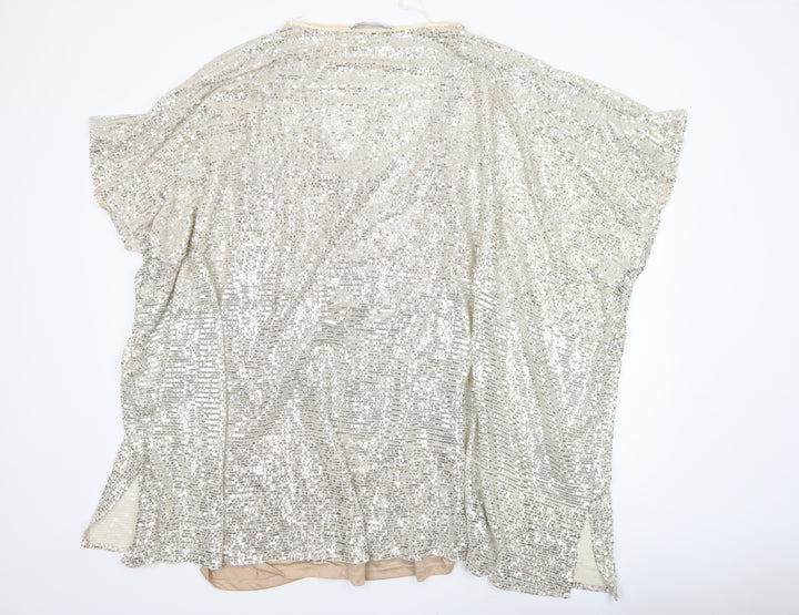 Zara Women Silver Sequin Short Sleeve Shift Dress Size S