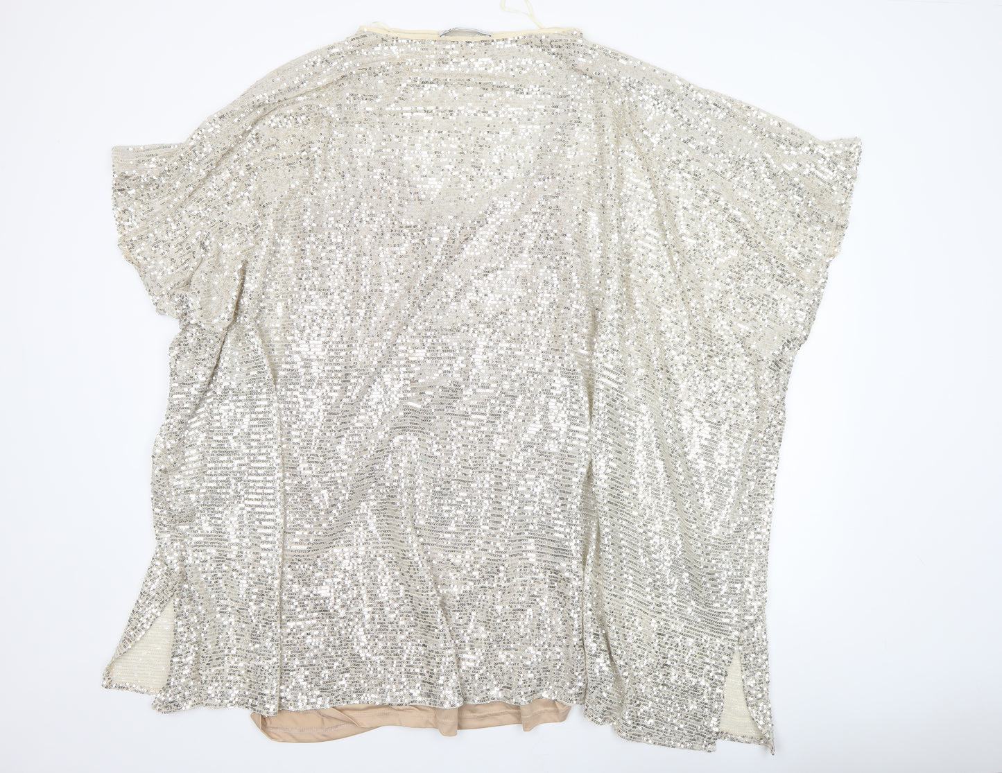 Zara Women Silver Sequin Short Sleeve Shift Dress Size S