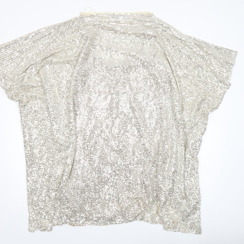 Zara Women Silver Sequin Short Sleeve Shift Dress Size S