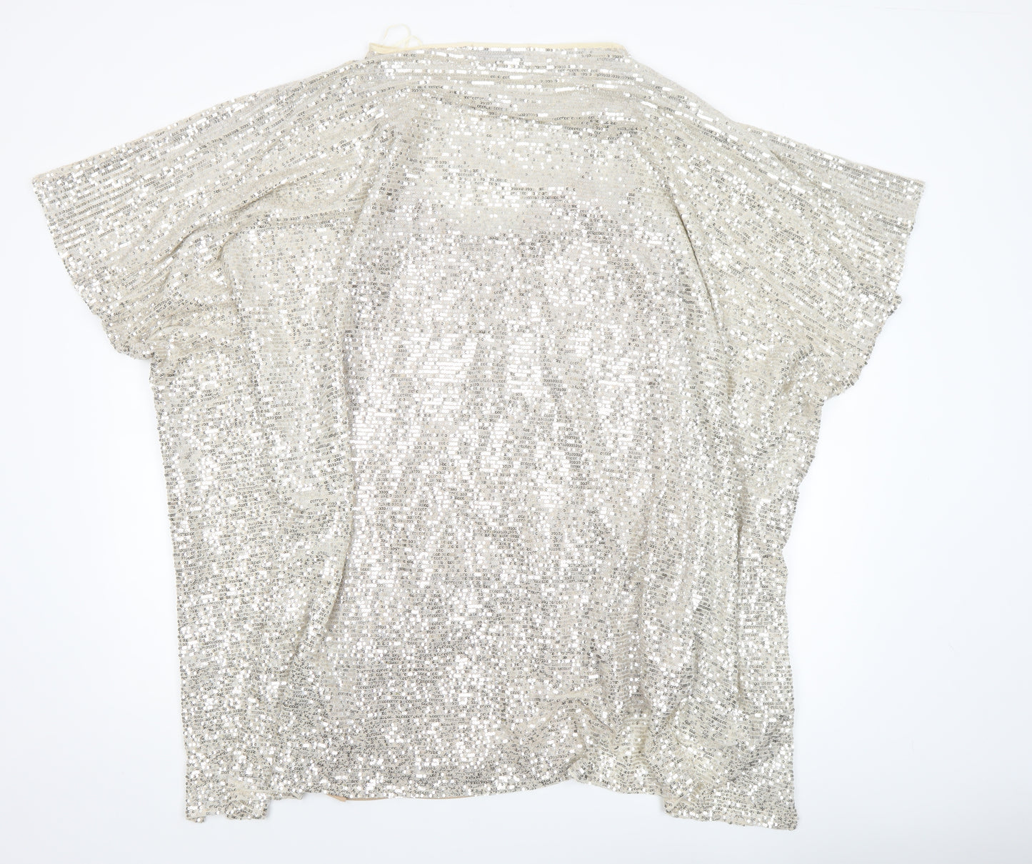 Zara Women Silver Sequin Short Sleeve Shift Dress Size S