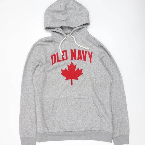 Old Navy Men's Grey Pullover Hoodie M Tall Logo Fleece Patriotic Style