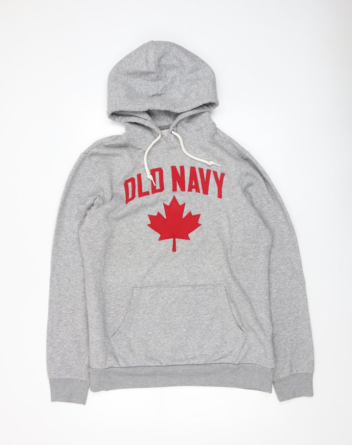 Old Navy Men's Grey Pullover Hoodie M Tall Logo Fleece Patriotic Style