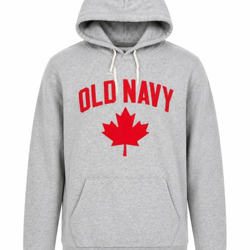 Old Navy Men's Grey Pullover Hoodie M Tall Logo Fleece Patriotic Style