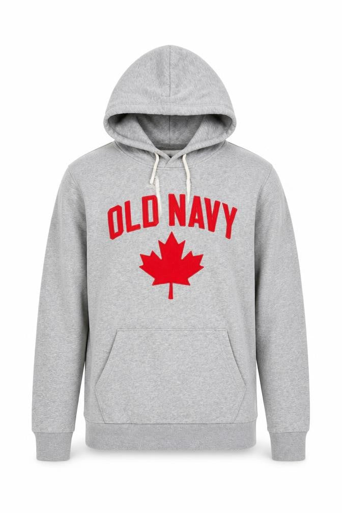 Old Navy Men's Grey Pullover Hoodie M Tall Logo Fleece Patriotic Style