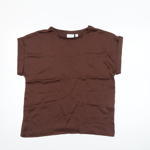 Vila Women Brown Short Sleeve Basic Blouse Size 8