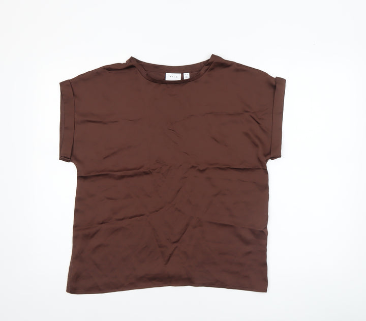 Vila Women Brown Short Sleeve Basic Blouse Size 8