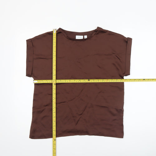 Vila Women Brown Short Sleeve Basic Blouse Size 8