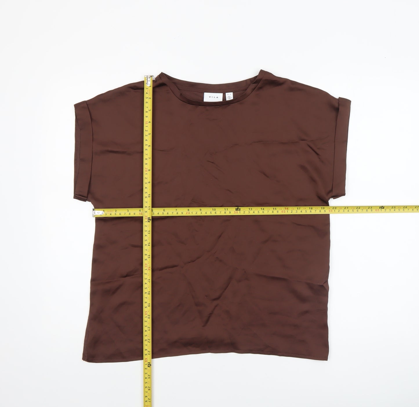Vila Women Brown Short Sleeve Basic Blouse Size 8