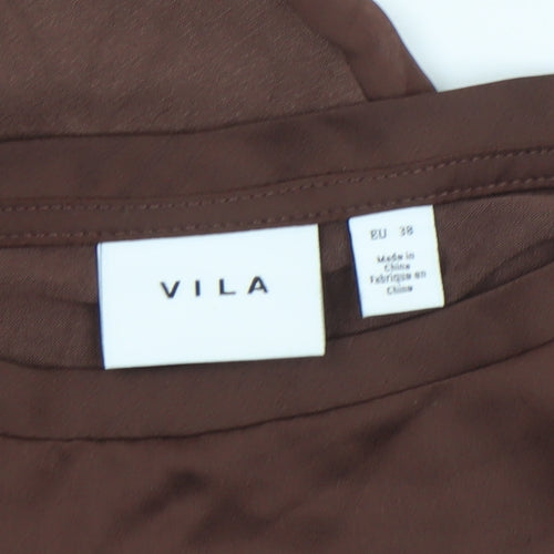 Vila Women Brown Short Sleeve Basic Blouse Size 8