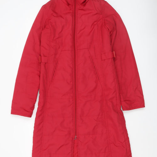 Xdye Womens Red Long Puffer Coat Size 8 Full Zip Winter Jacket