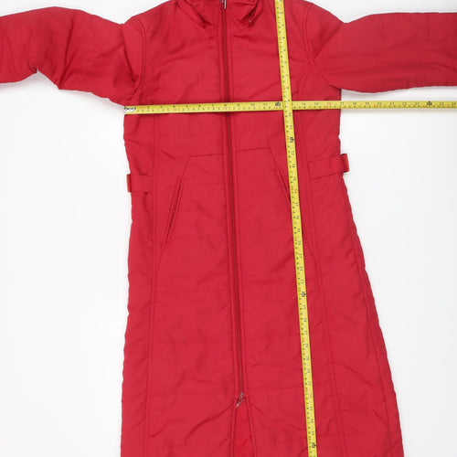 Xdye Womens Red Long Puffer Coat Size 8 Full Zip Winter Jacket