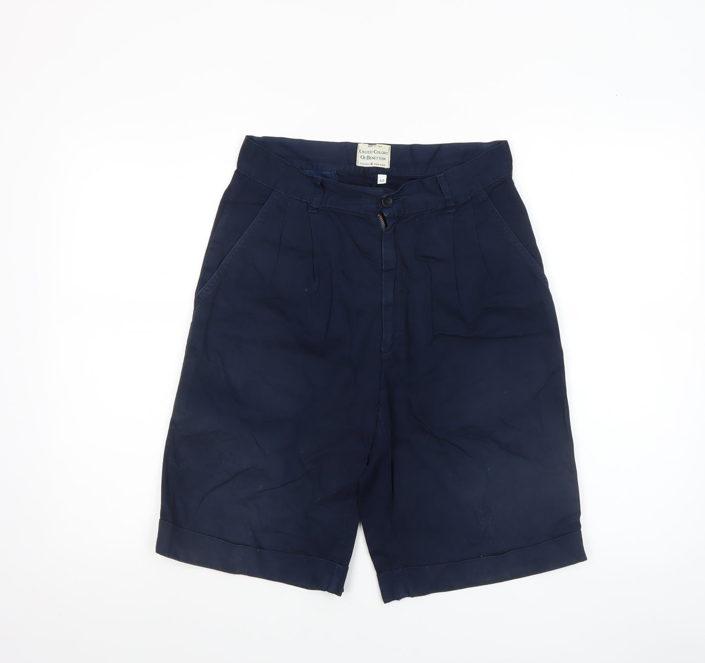 United Colors of Benetton Women Blue Cotton Bermuda Shorts Size 14