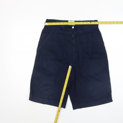 United Colors of Benetton Women Blue Cotton Bermuda Shorts Size 14