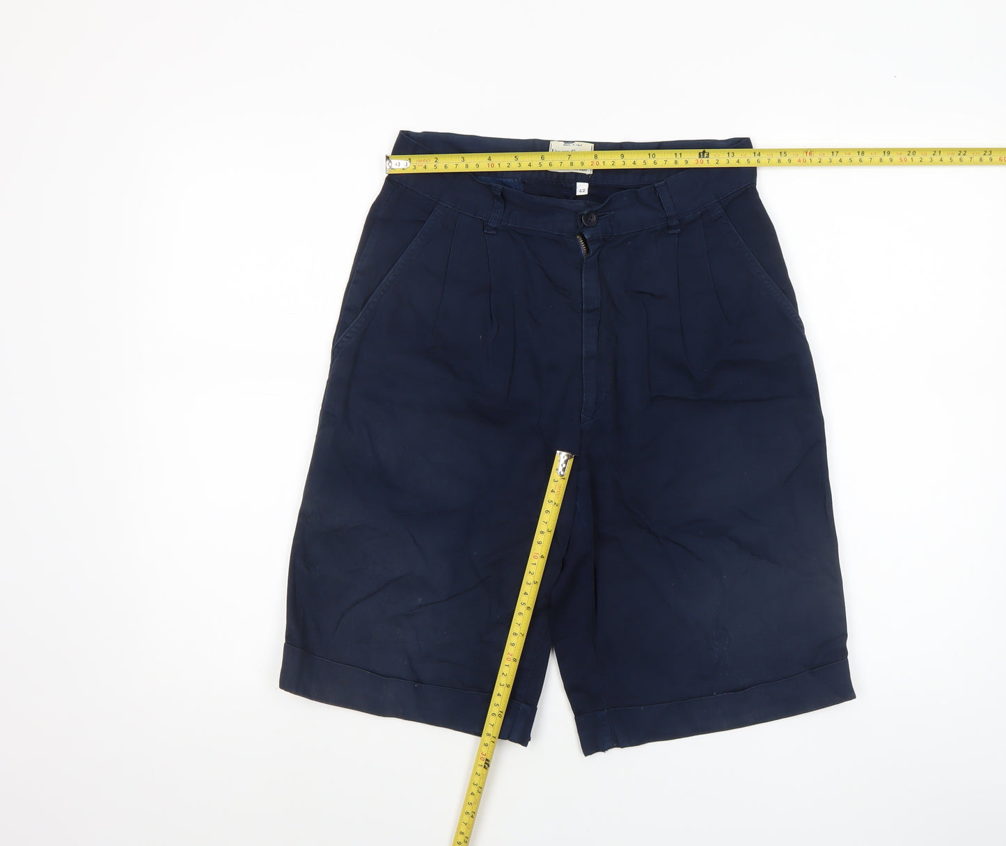 United Colors of Benetton Women Blue Cotton Bermuda Shorts Size 14
