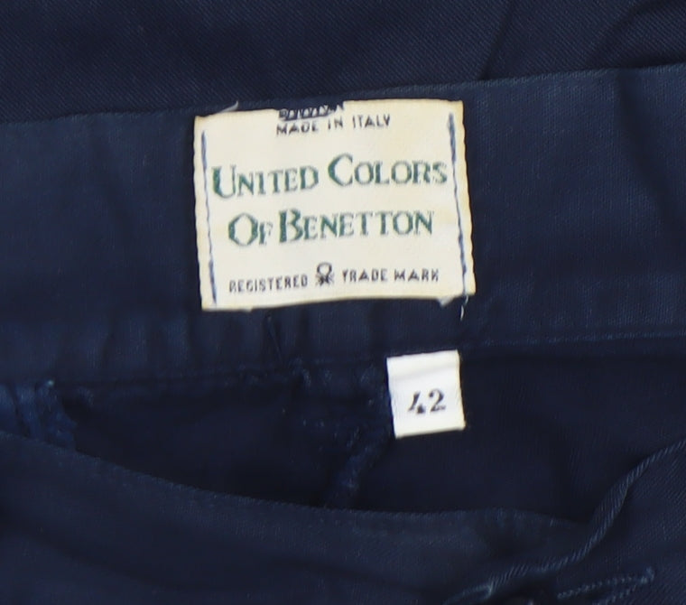United Colors of Benetton Women Blue Cotton Bermuda Shorts Size 14