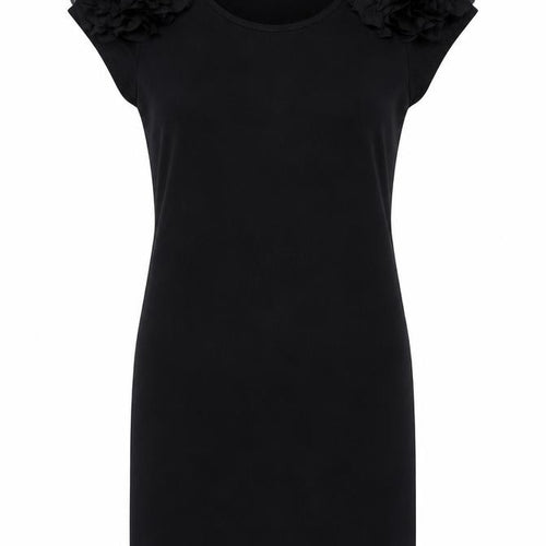 Savida Women's Black Size 14 Bodycon Ruffle Shoulder Sleeveless Dress