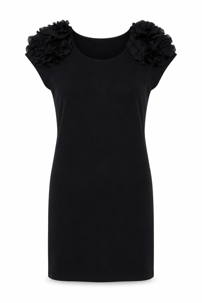 Savida Women's Black Size 14 Bodycon Ruffle Shoulder Sleeveless Dress