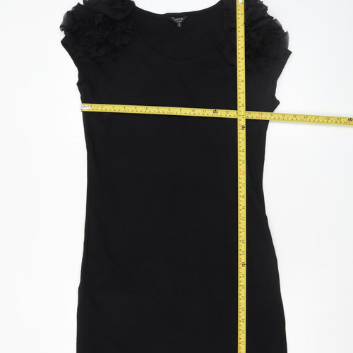 Savida Women's Black Size 14 Bodycon Ruffle Shoulder Sleeveless Dress