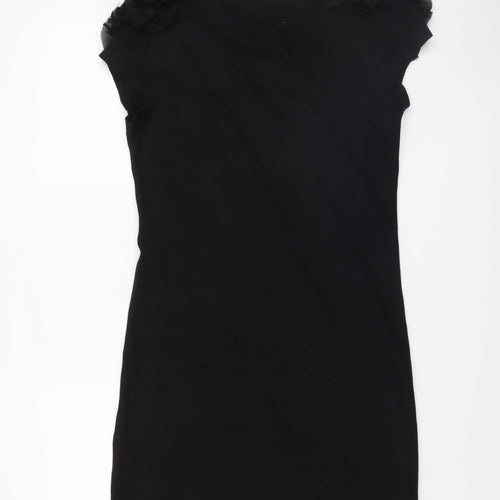 Savida Women's Black Size 14 Bodycon Ruffle Shoulder Sleeveless Dress