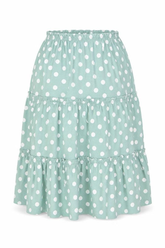 Front view of ASOS DESIGN Women's Green Polka Dot Cotton Peasant Skirt UK 10