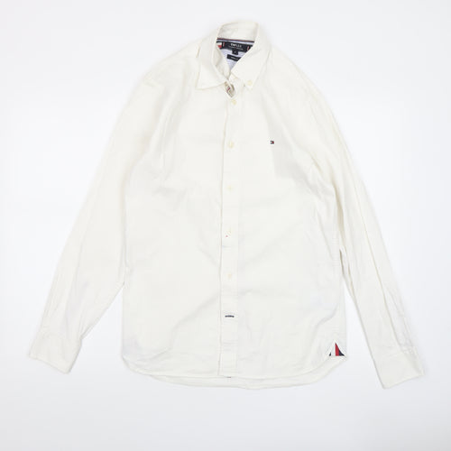 Tommy Hilfiger Men's White Regular Fit Button-Up Shirt XS