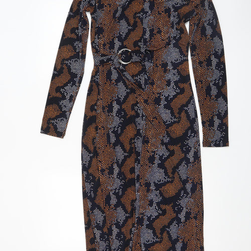 Warehouse Women’s Multicoloured Animal Print Midi Wrap Dress Size 8