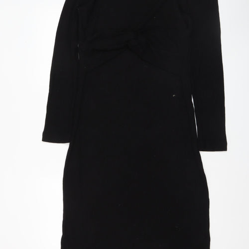 Beloved Woman Black Knit Bodycon Dress UK 16 Long Sleeve V-Neck