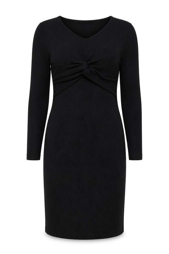 Beloved Woman Black Knit Bodycon Dress UK 16 Long Sleeve V-Neck
