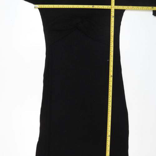 Beloved Woman Black Knit Bodycon Dress UK 16 Long Sleeve V-Neck