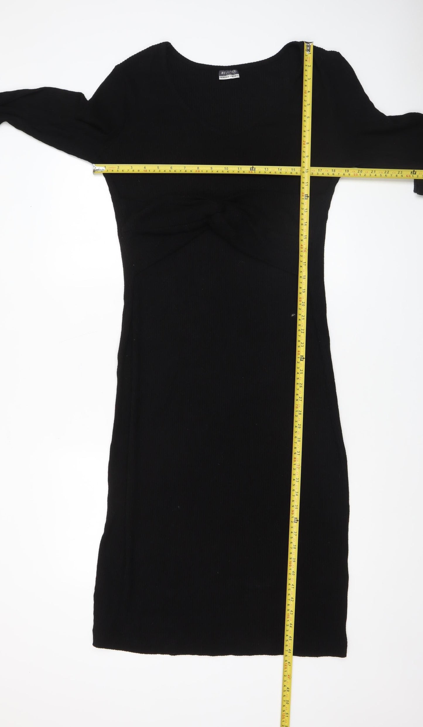 Beloved Woman Black Knit Bodycon Dress UK 16 Long Sleeve V-Neck
