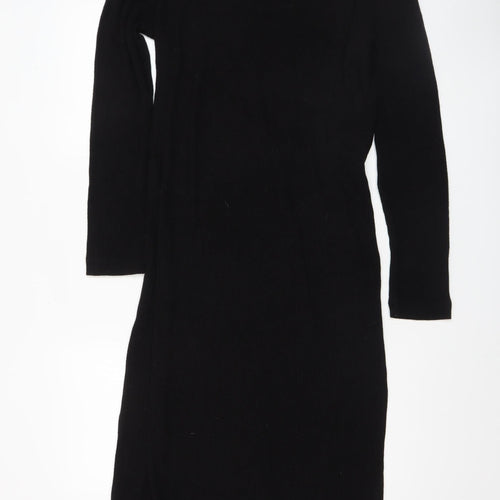 Beloved Woman Black Knit Bodycon Dress UK 16 Long Sleeve V-Neck