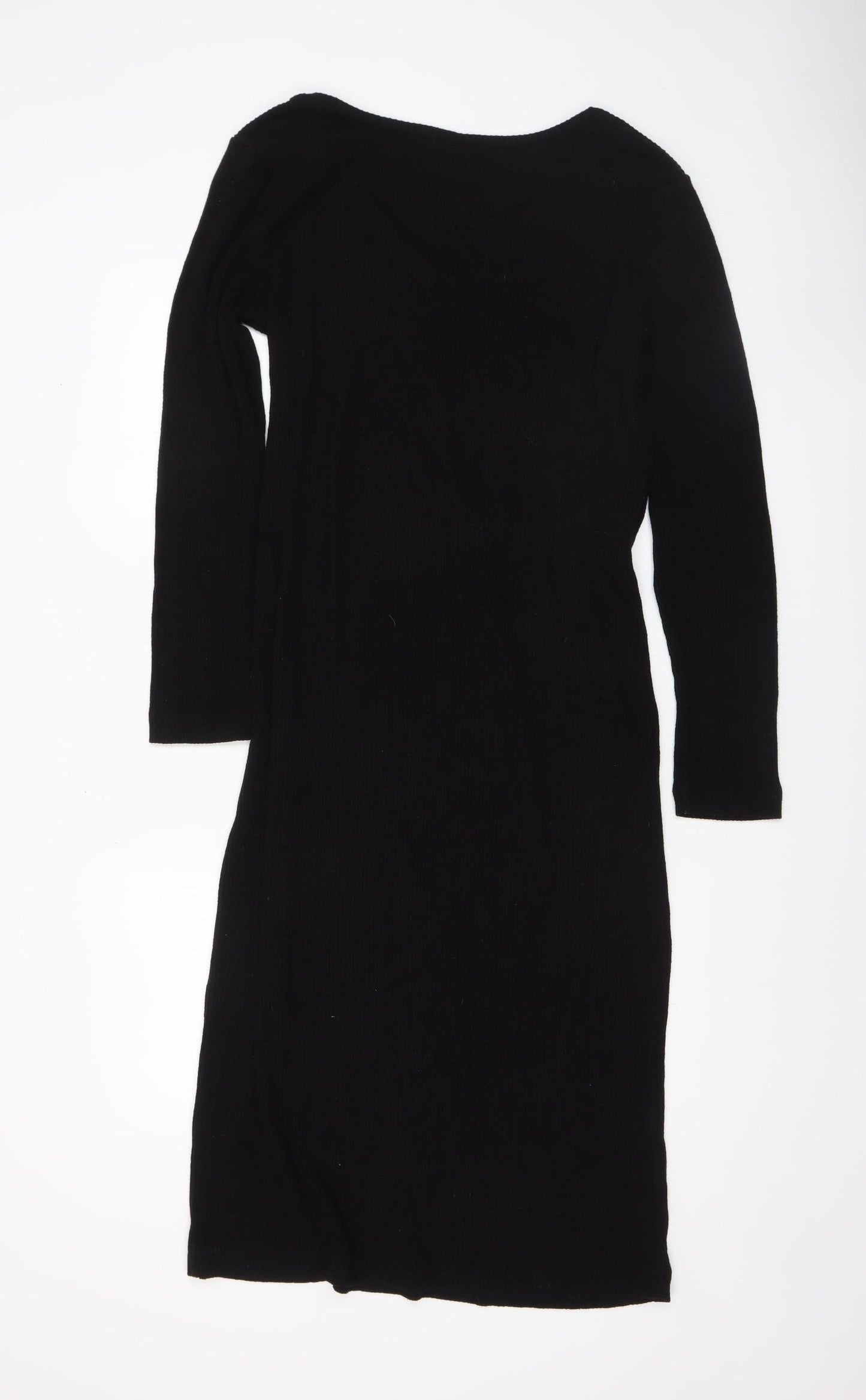 Beloved Woman Black Knit Bodycon Dress UK 16 Long Sleeve V-Neck