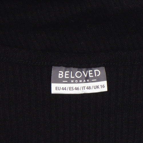 Beloved Woman Black Knit Bodycon Dress UK 16 Long Sleeve V-Neck