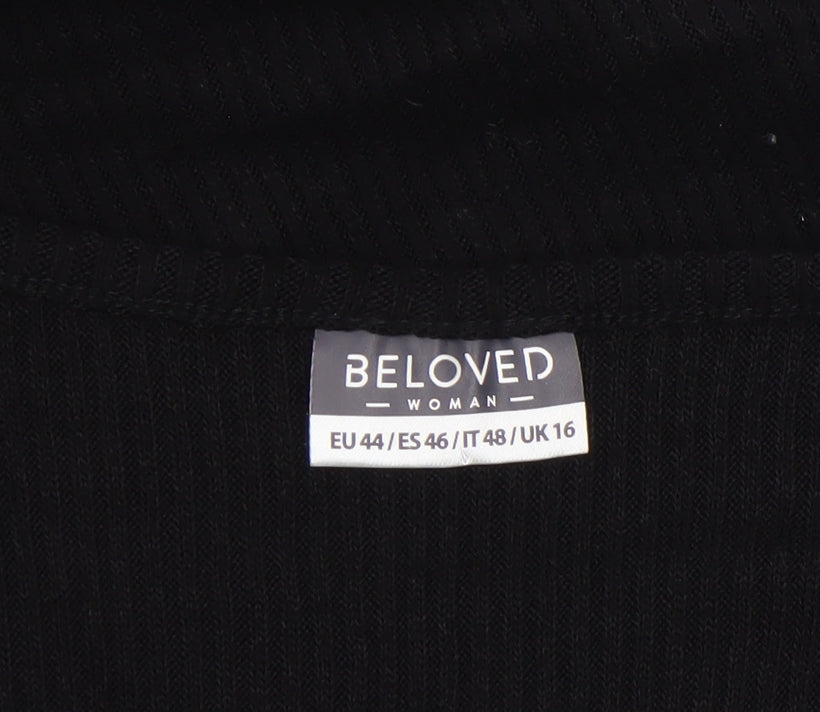 Beloved Woman Black Knit Bodycon Dress UK 16 Long Sleeve V-Neck
