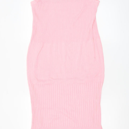 ASOS Design Women Pink Knit Sleeveless Bodycon Midi Dress Size L