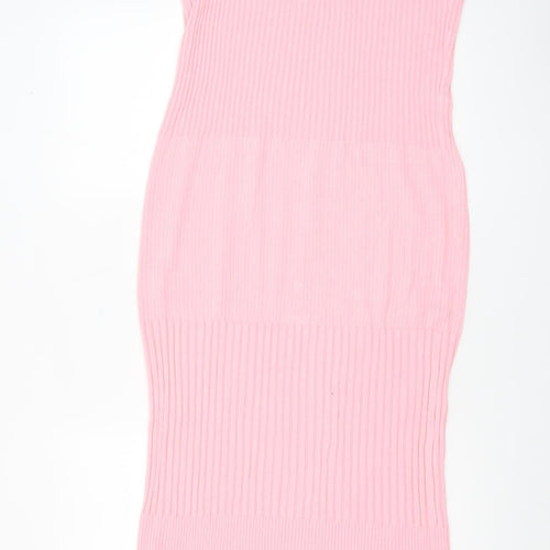 ASOS Design Women Pink Knit Sleeveless Bodycon Midi Dress Size L